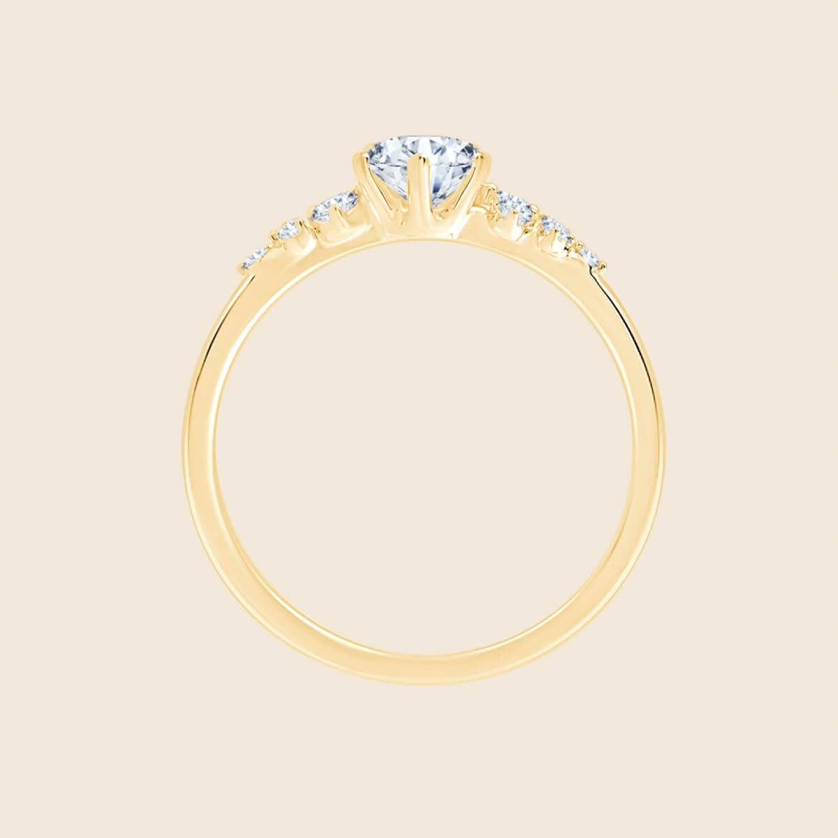 Vorderansicht Stardust Ringe in 14k Gelbgold inspiriert von Wüstenstaubkörnern