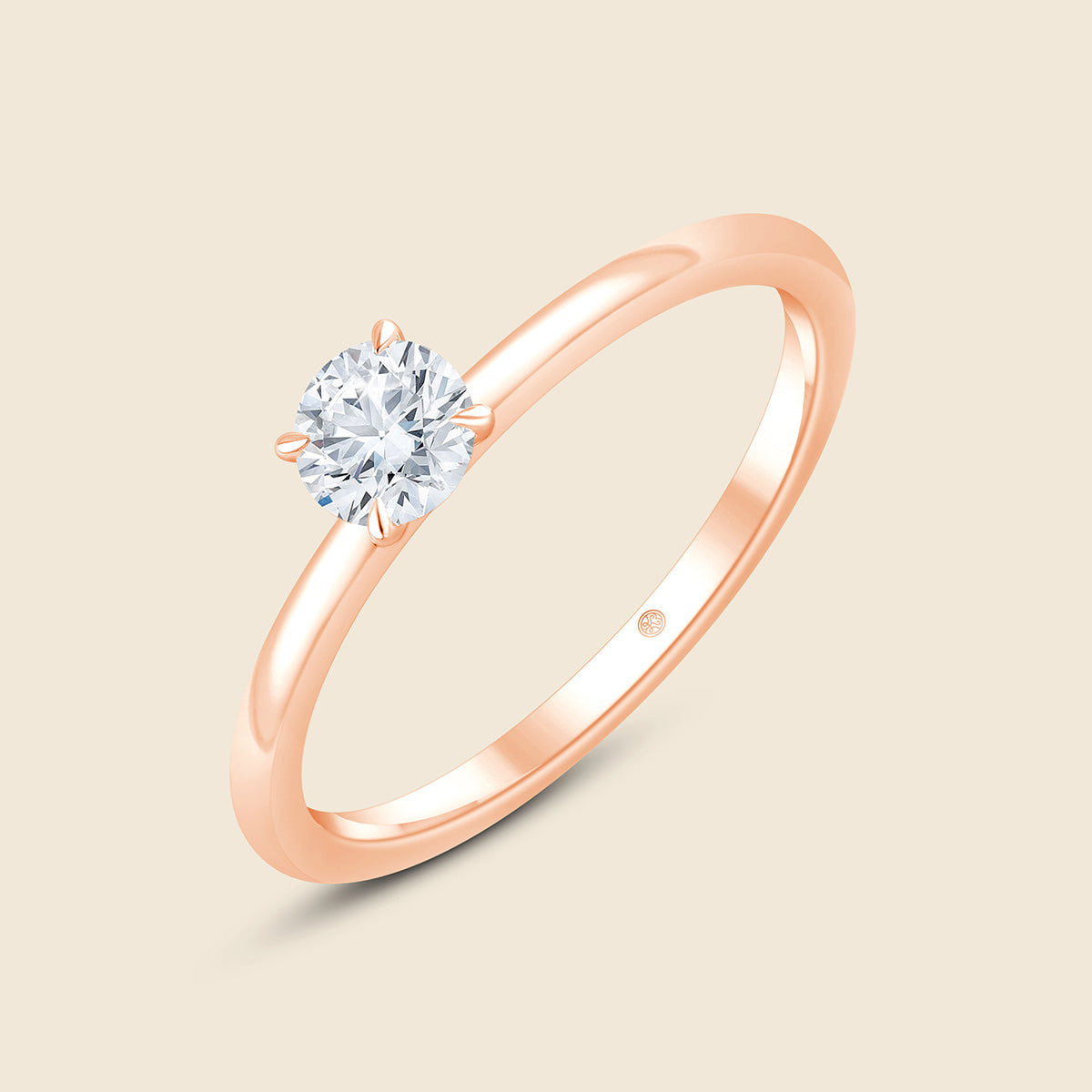 Schlichter Rosegoldring mit einem Lab-Grown Diamanten im Rund-Schliff an der Spitze