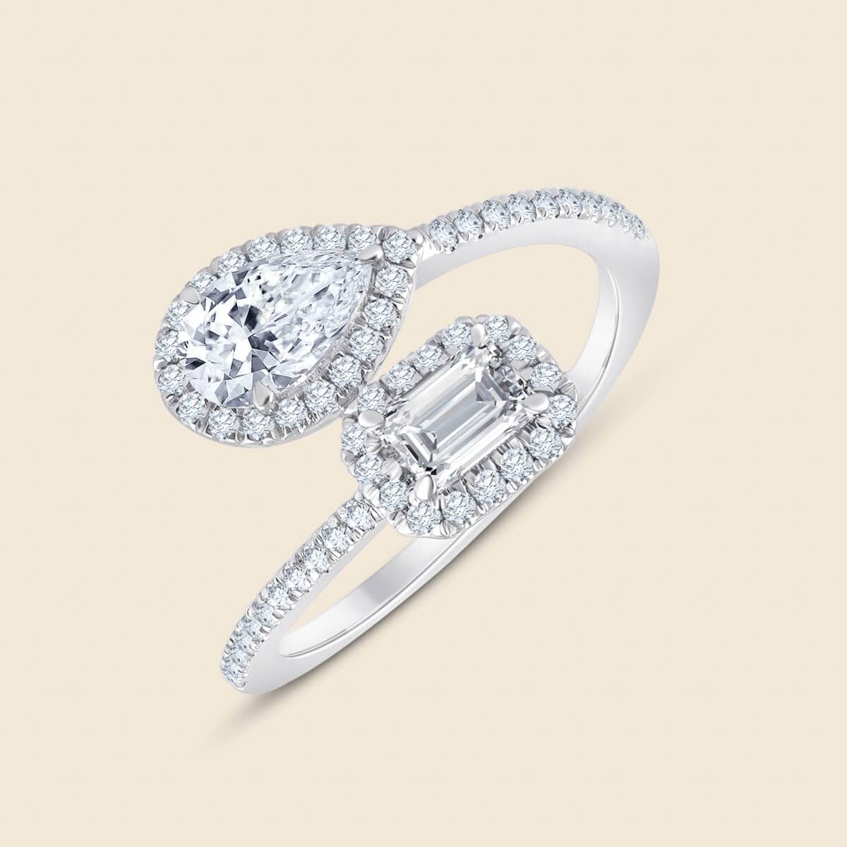 Zwei Stein Diamantring mit verschiedenen Diamantschliffen
