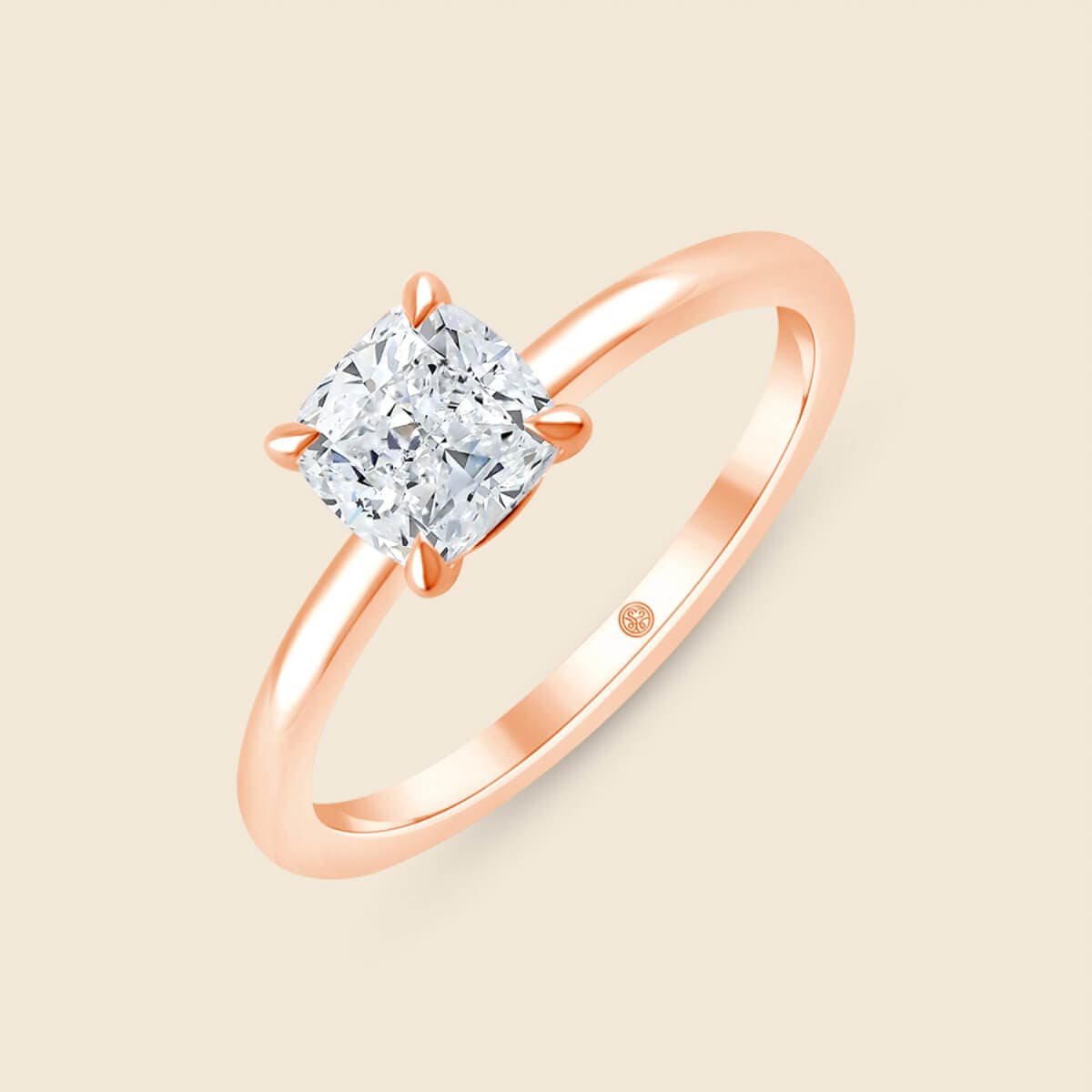 Verlobungsring mit einem Lab-Diamanten im Cushion-Schliff in Roségold