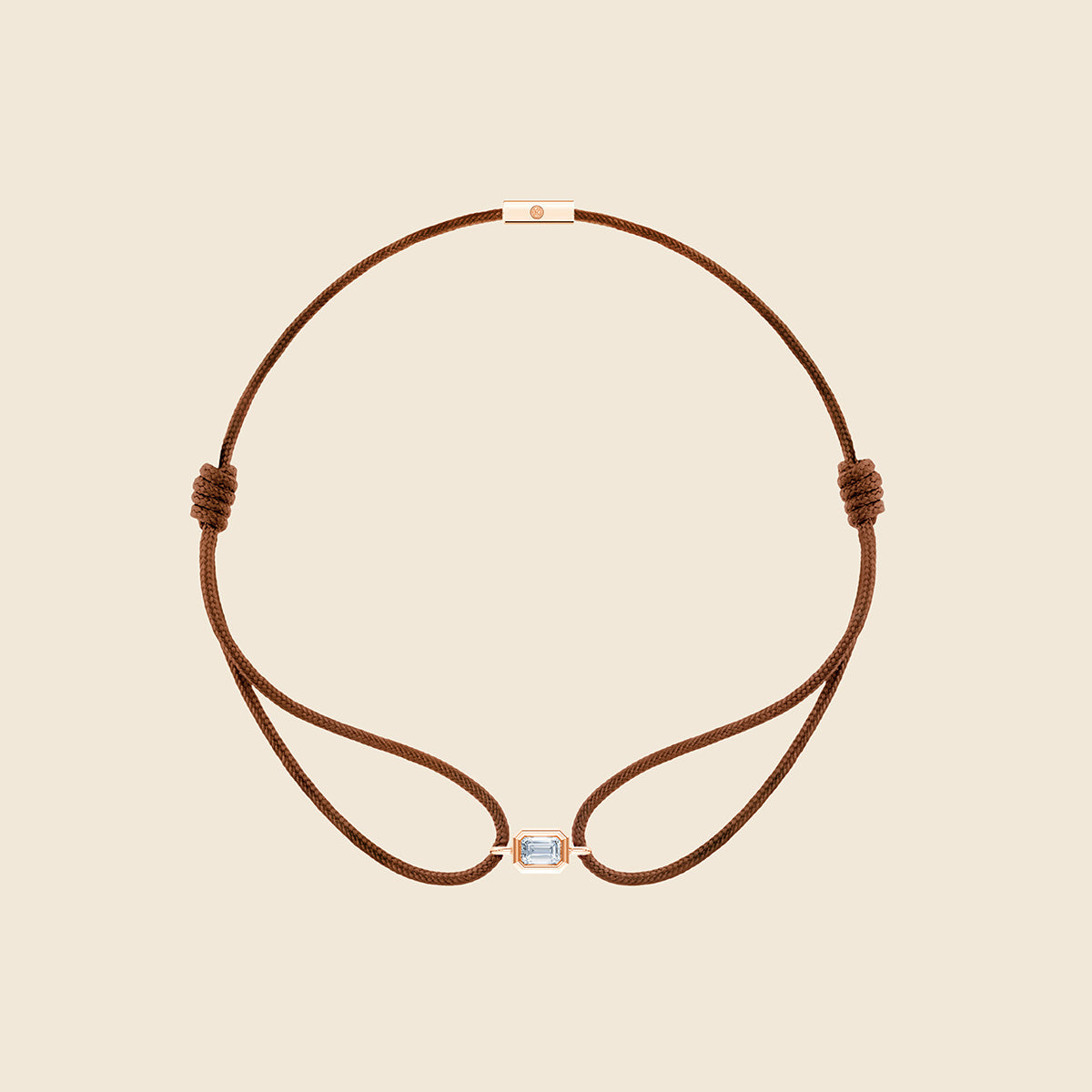 braunes Kordarmband mit Lab Diamanten in Smaragd-Schliff mit Fassung Rose