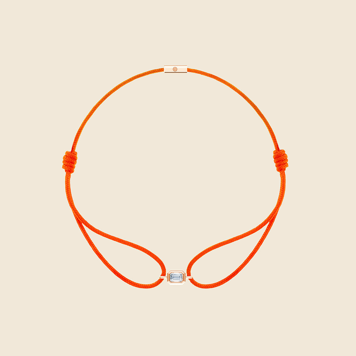 orangenes Kordarmband mit Lab Diamanten in Smaragd-Schliff mit Fassung Rose