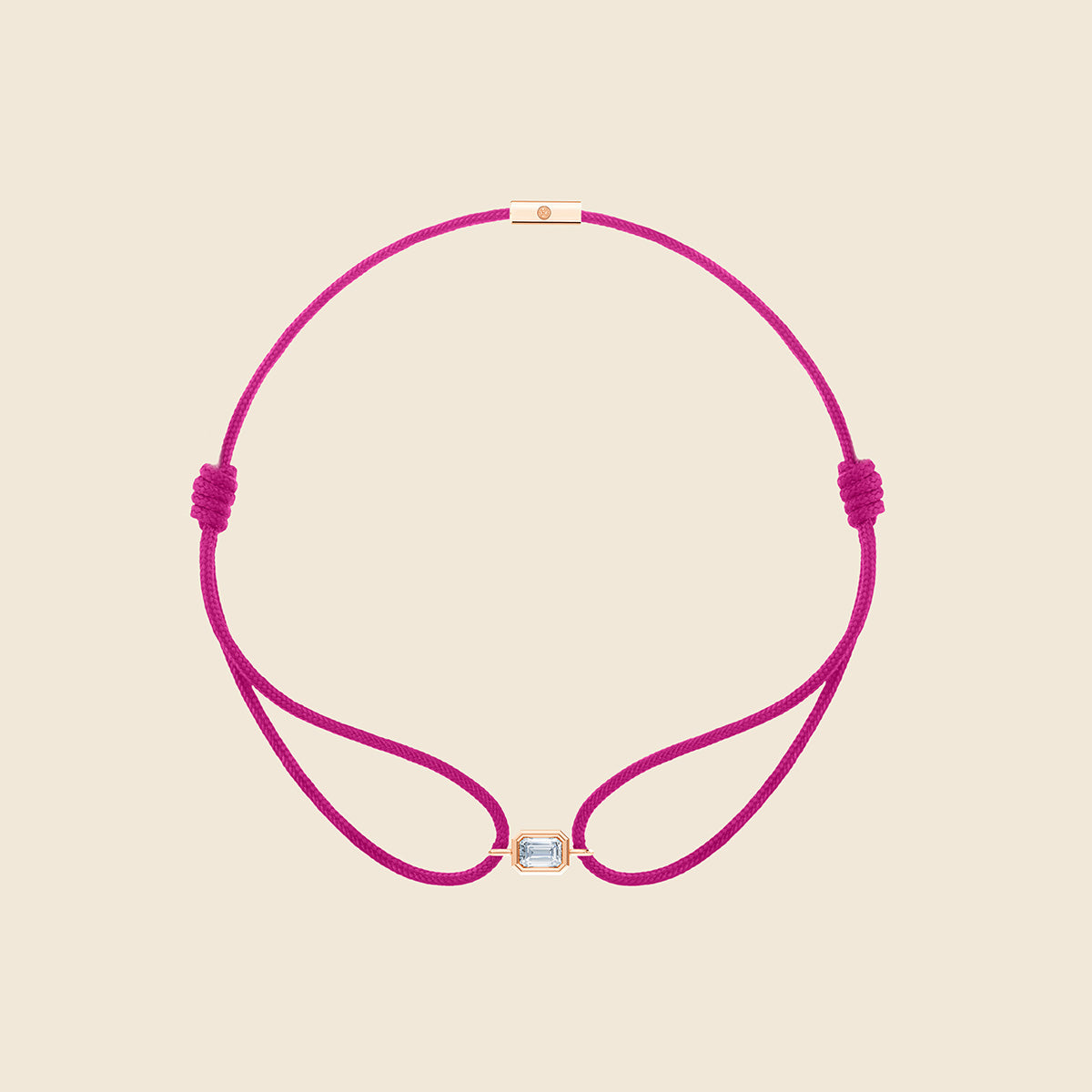 Pinkes Kordarmband mit Lab Diamanten in Smaragd-Schliff mit Fassung Rose