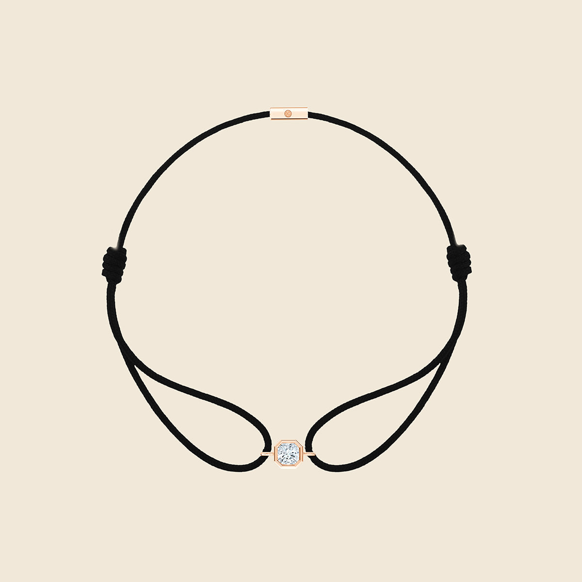 schwarzes Kordarmband mit Lab Diamanten in Asscher-Schliff mit Fassung in Rose