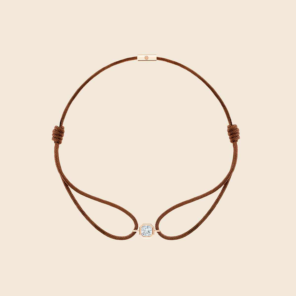 braunes Kordarmband mit Lab Diamanten in Asscher-Schliff mit Fassung in Rose