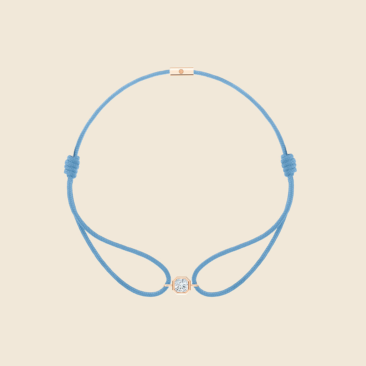 hellblaues Kordarmband mit Lab Diamanten in Asscher-Schliff mit Fassung in Rose