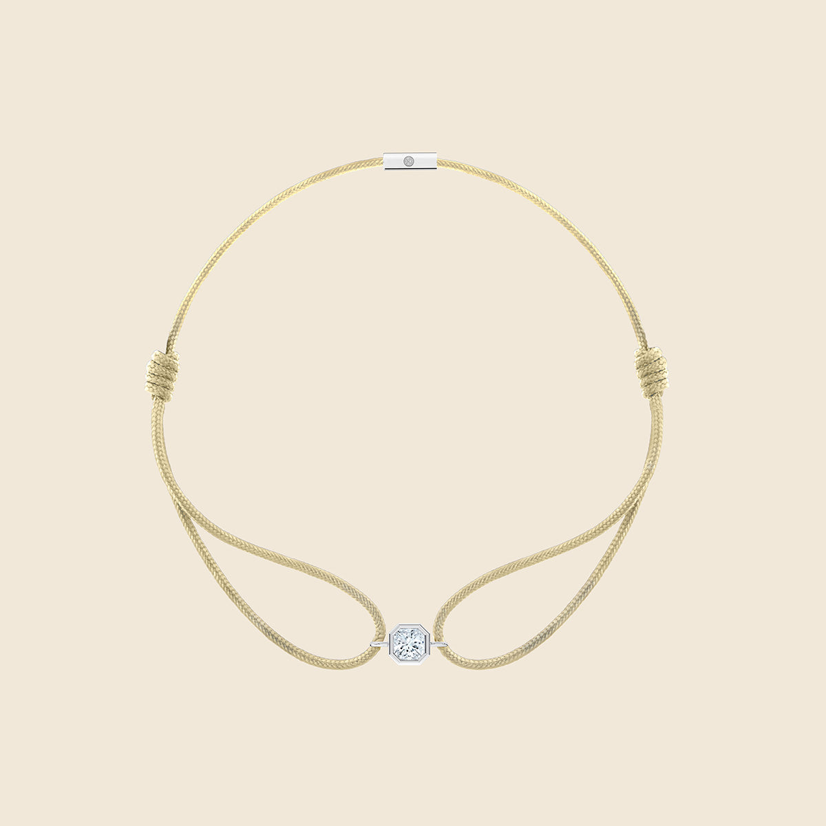 beiges Kordarmband mit Lab Diamanten in Asscher-Schliff mit weißgoldener Fassung