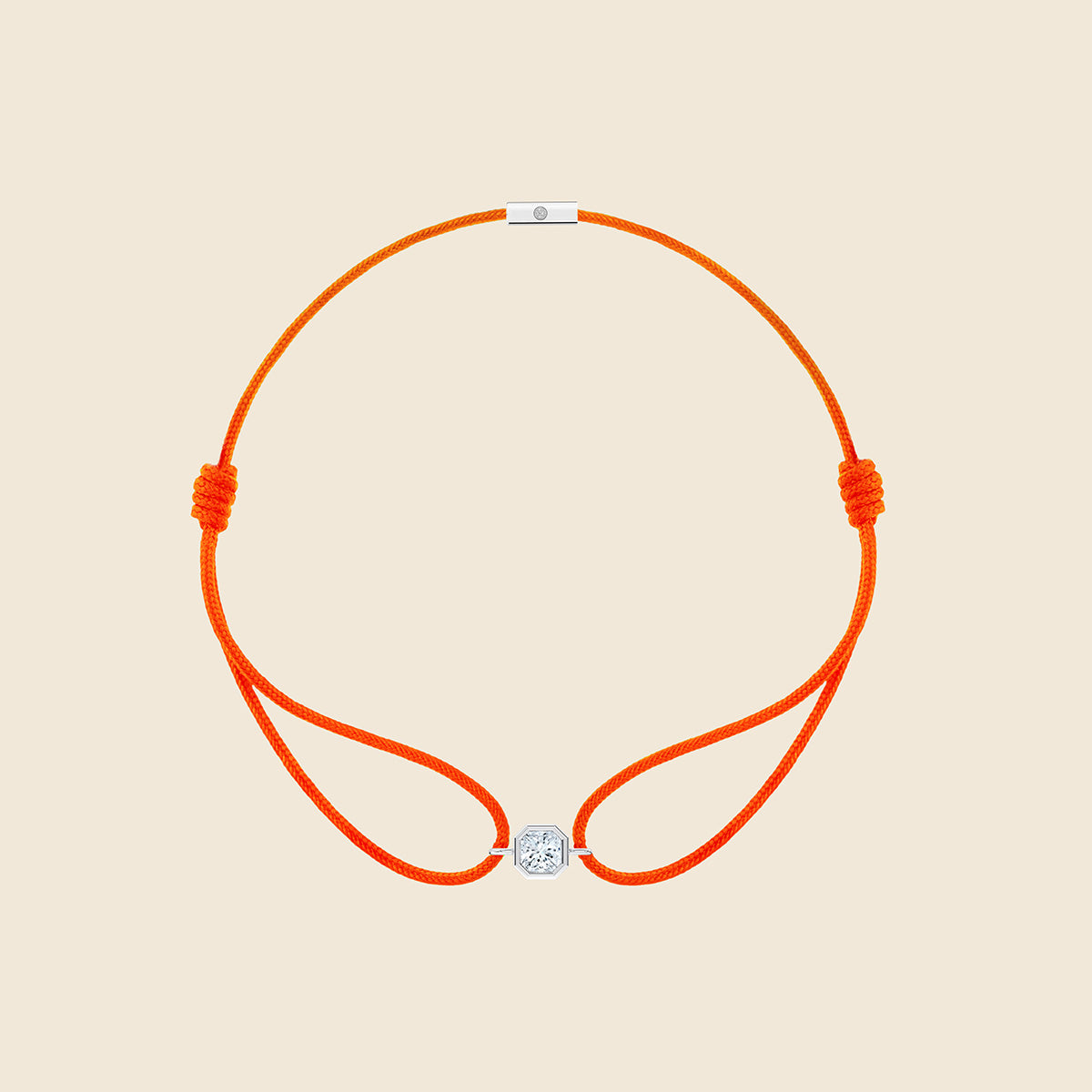 orangenes Kordarmband mit Lab Diamanten in Asscher-Schliff mit weißgoldener Fassung