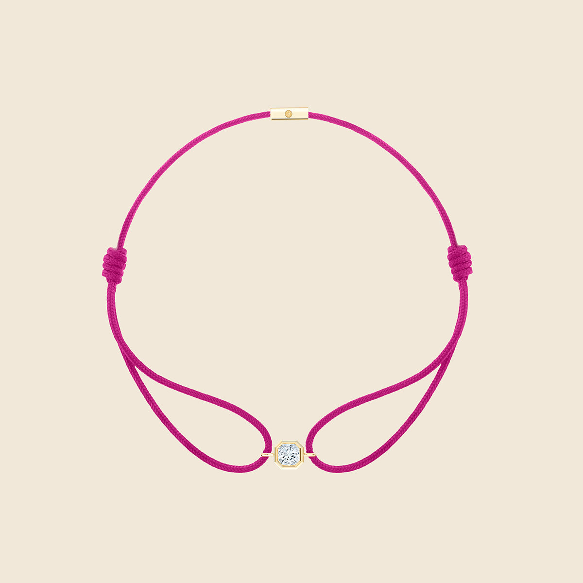 Pinkes Kordarmband mit Lab Diamanten in Asscher-Schliff mit goldener Fassung