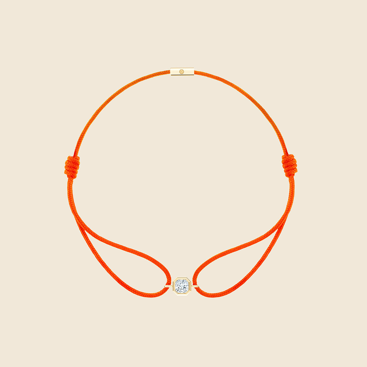 orangenes Kordarmband mit Lab Diamanten in Asscher-Schliff mit goldener Fassung