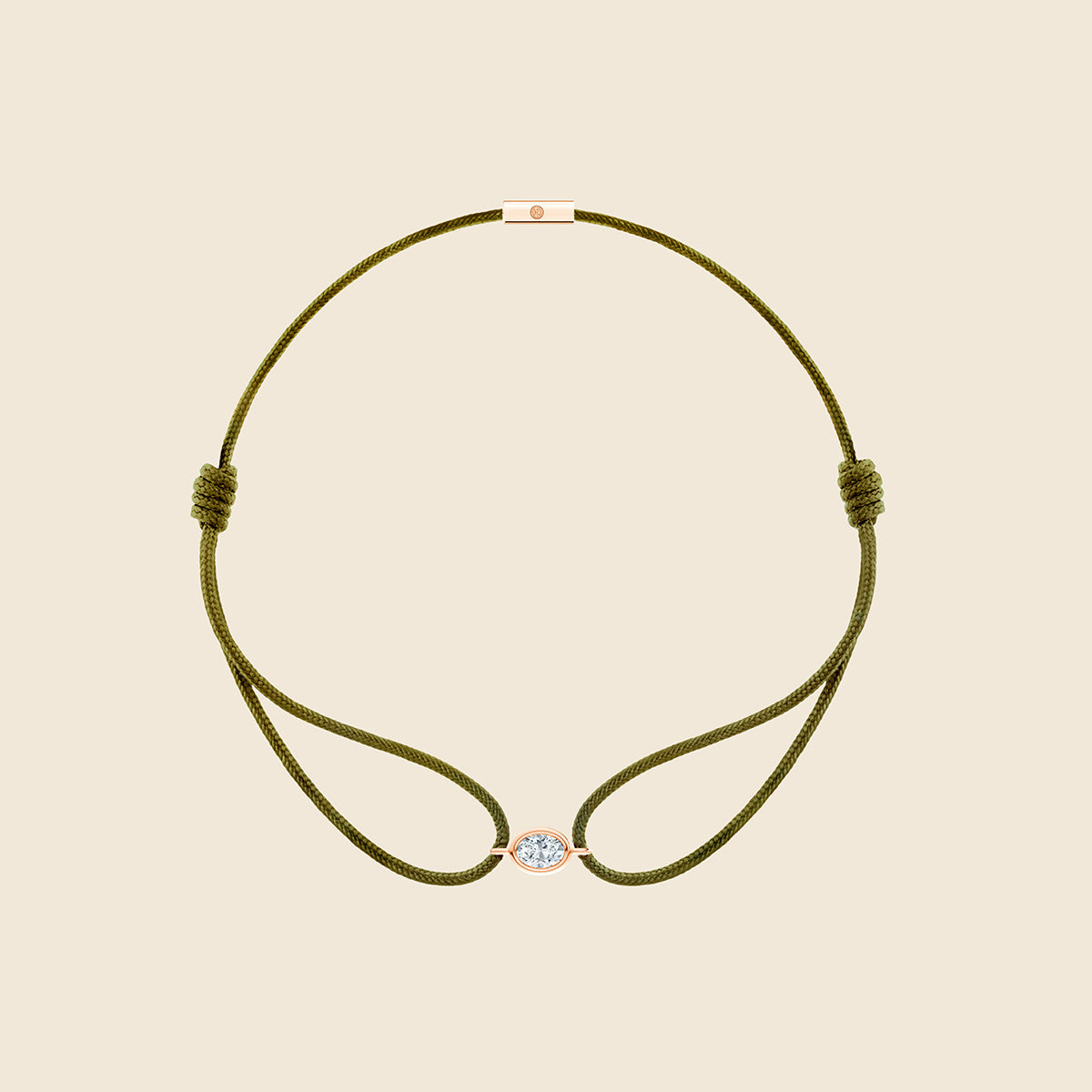 khakifarbenes Kordarmband mit ovalem Lab Diamanten mit Fassung in Rose