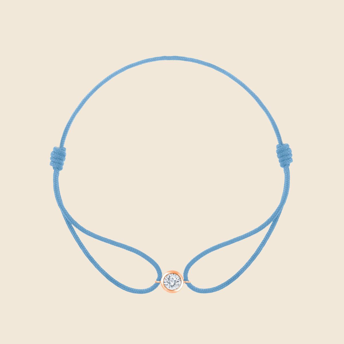 hellblaues Kordarmband mit rundem Lab Diamanten in Rosé Fassung