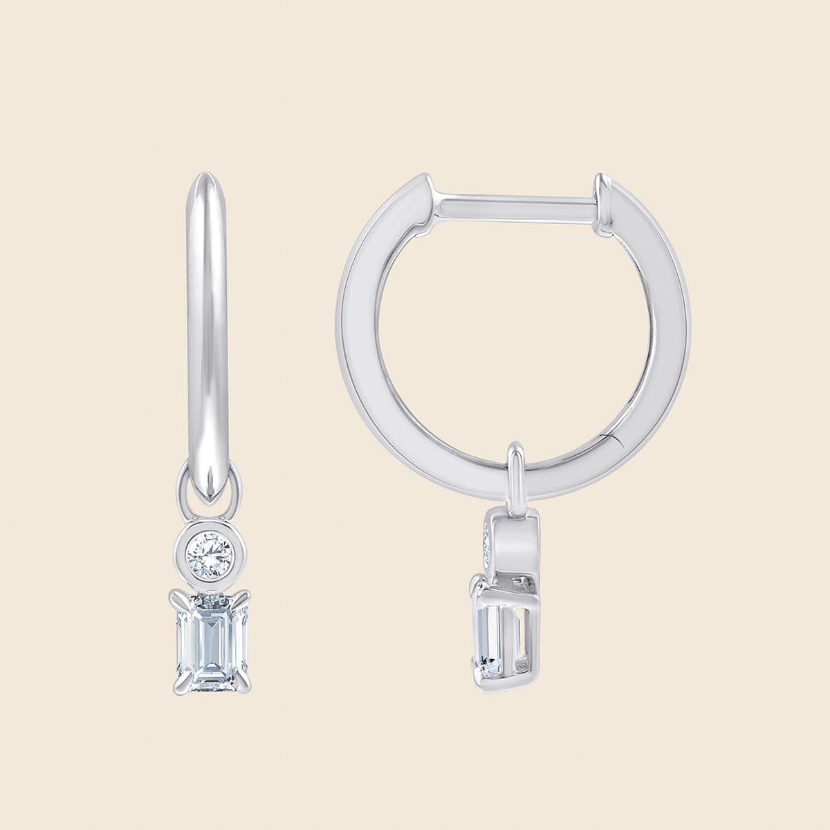 Ohrhänger mit rund- und smaragtgeschliffenen Lab Diamanten und Weißgold