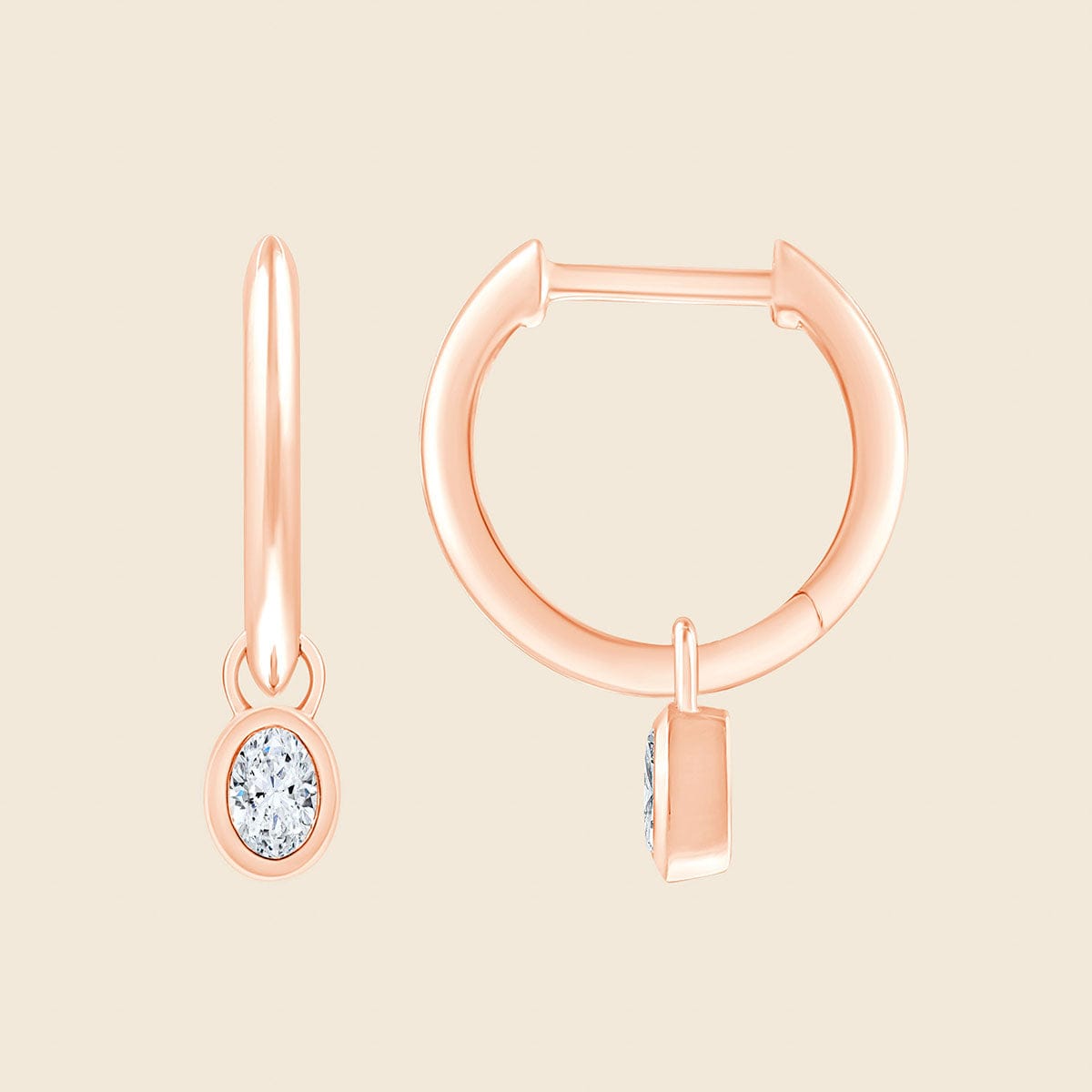 Ohrring in Rose mit ovalem Lab Diamanten in Kesselfassung