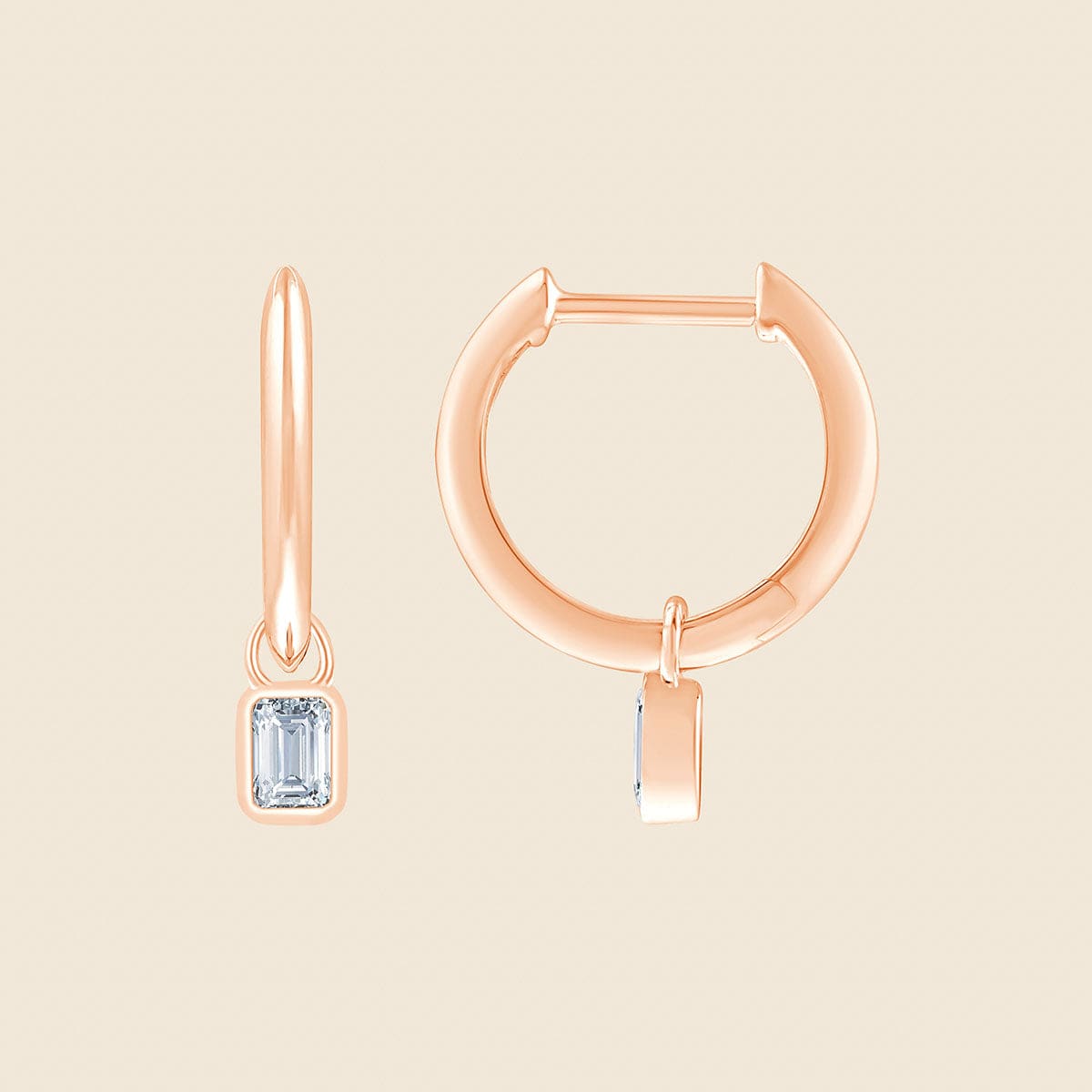 Ohrhänger mit smaragtgeschliffenen Lab Diamanten in Rose