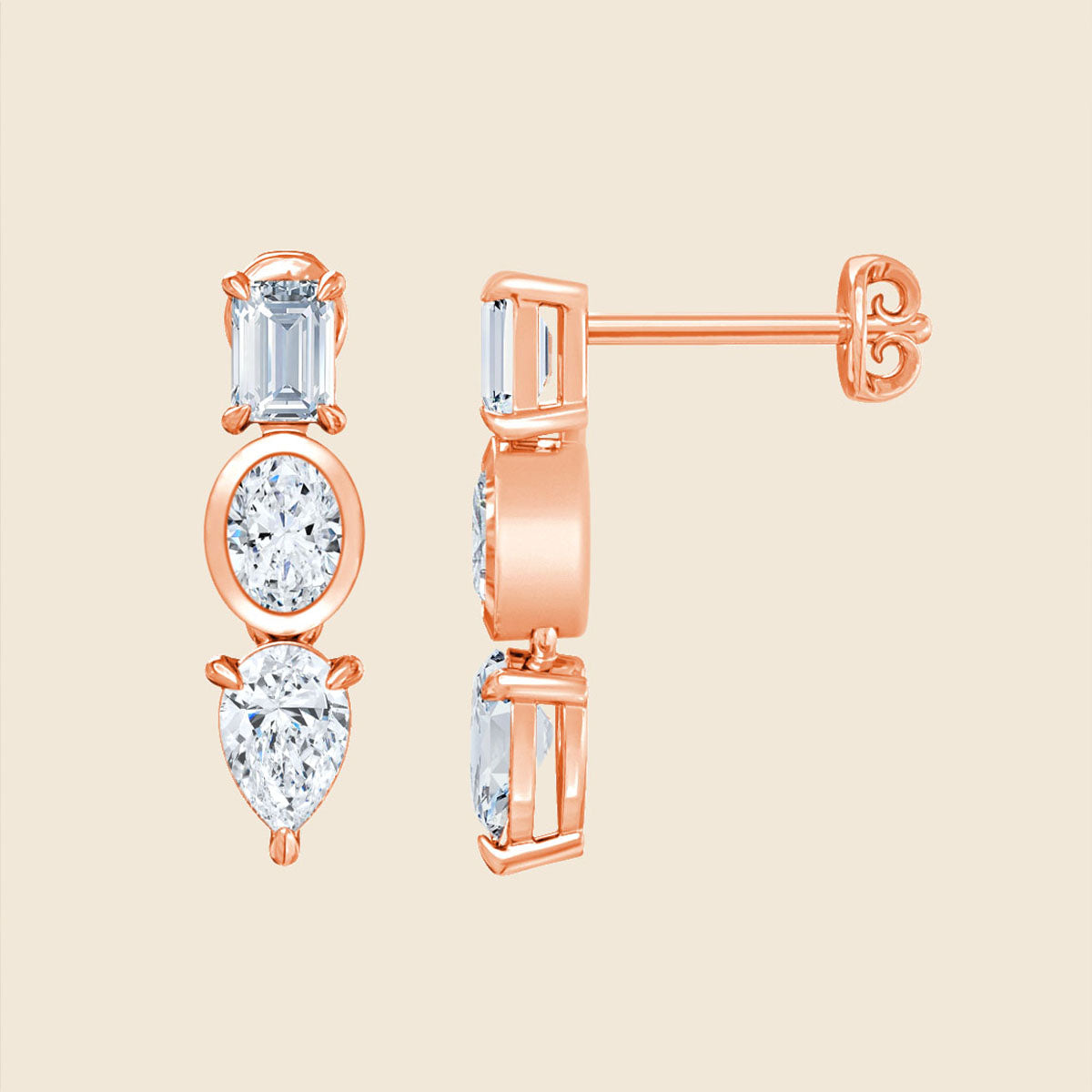 Ohrringe in Rose mit Lab Diamanten in Kessel- und Krappenfassung
