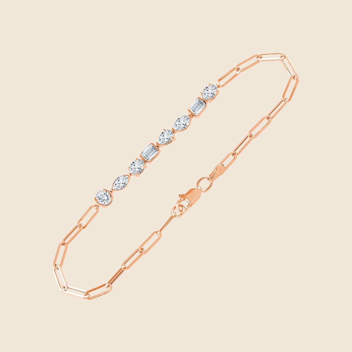 Kettenarmabnd mit 8 Lab Diamanten in unterschiedlichen Schliffformen in Rose