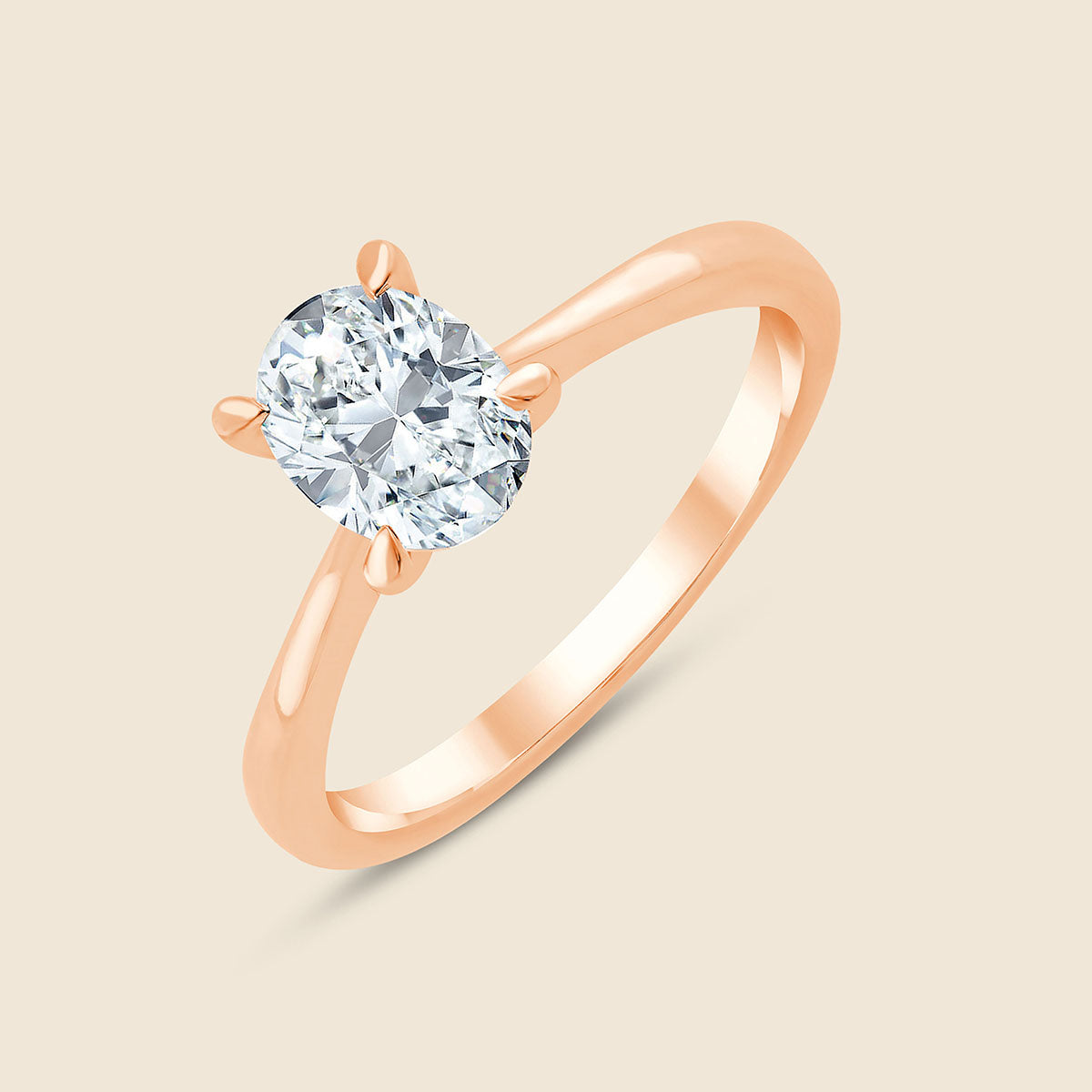 Rosegoldring von oben mit einem großen Lab Diamanten im Oval-Schliff