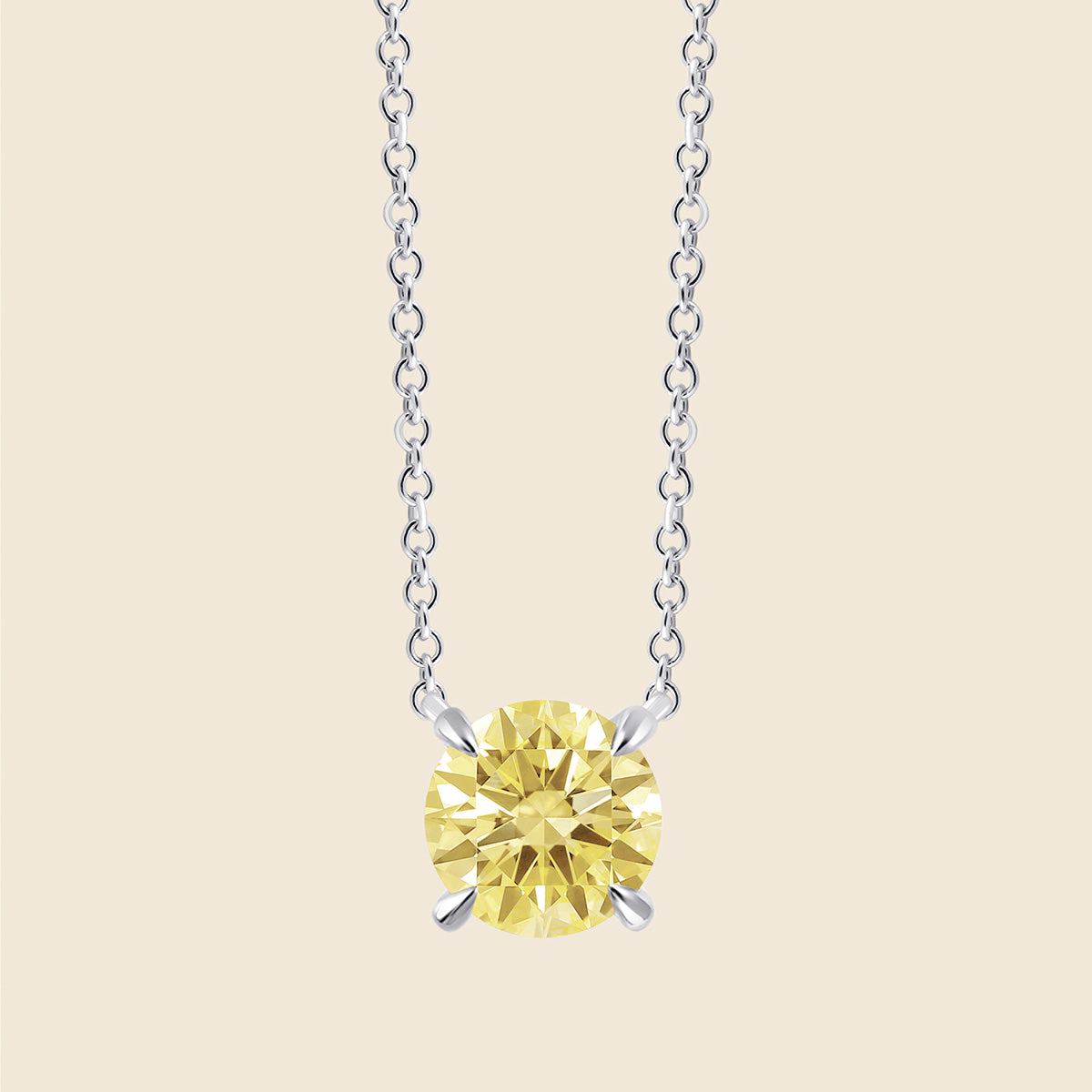 Weißgoldene Kette mit gelbem Lab-Diamanten im Rundschliff