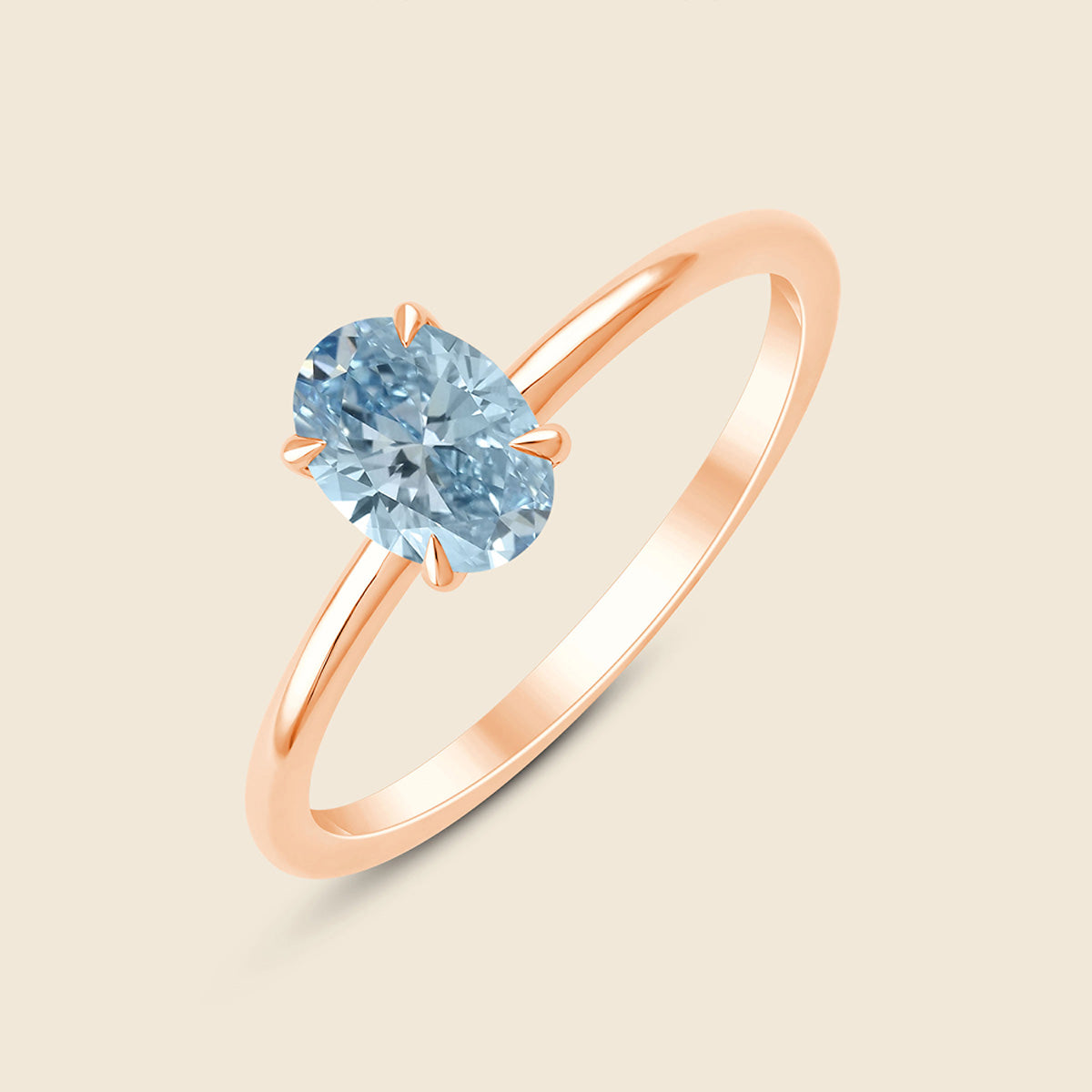 Rose Ring mit blauem Lab-Diamant im Ovalschliff