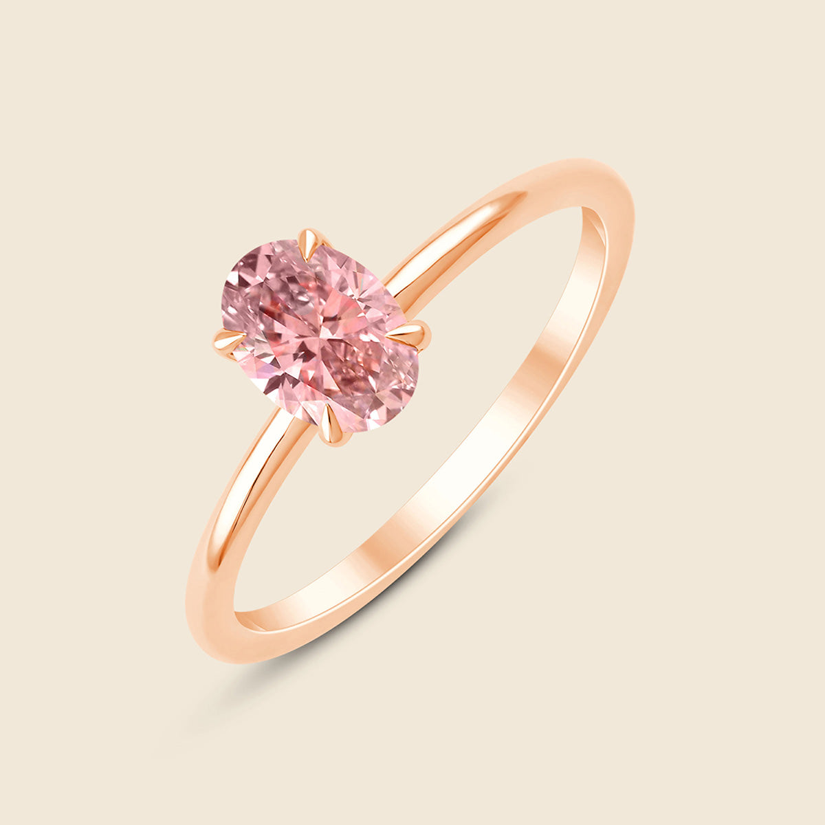 Rose Ring mit pinken Lab-Diamant im Ovalschliff