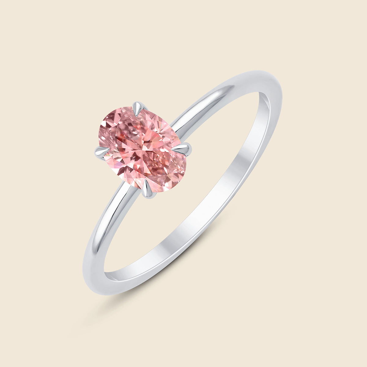 Weißgoldener Ring mit pinken Lab-Diamant im Ovalschliff