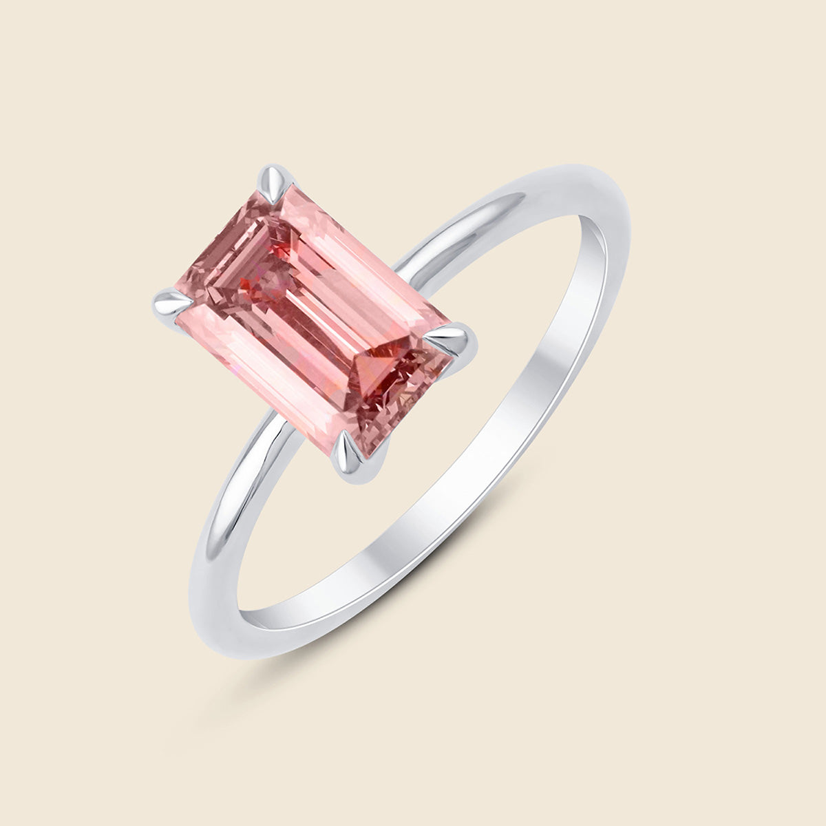 Weißgoldener Ring mit pinkem Lab-Diamant im Smaragd-Schliff