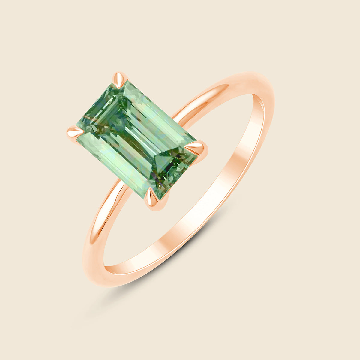 Rose Ring mit grünem Lab-Diamant im Smaragd-Schliff