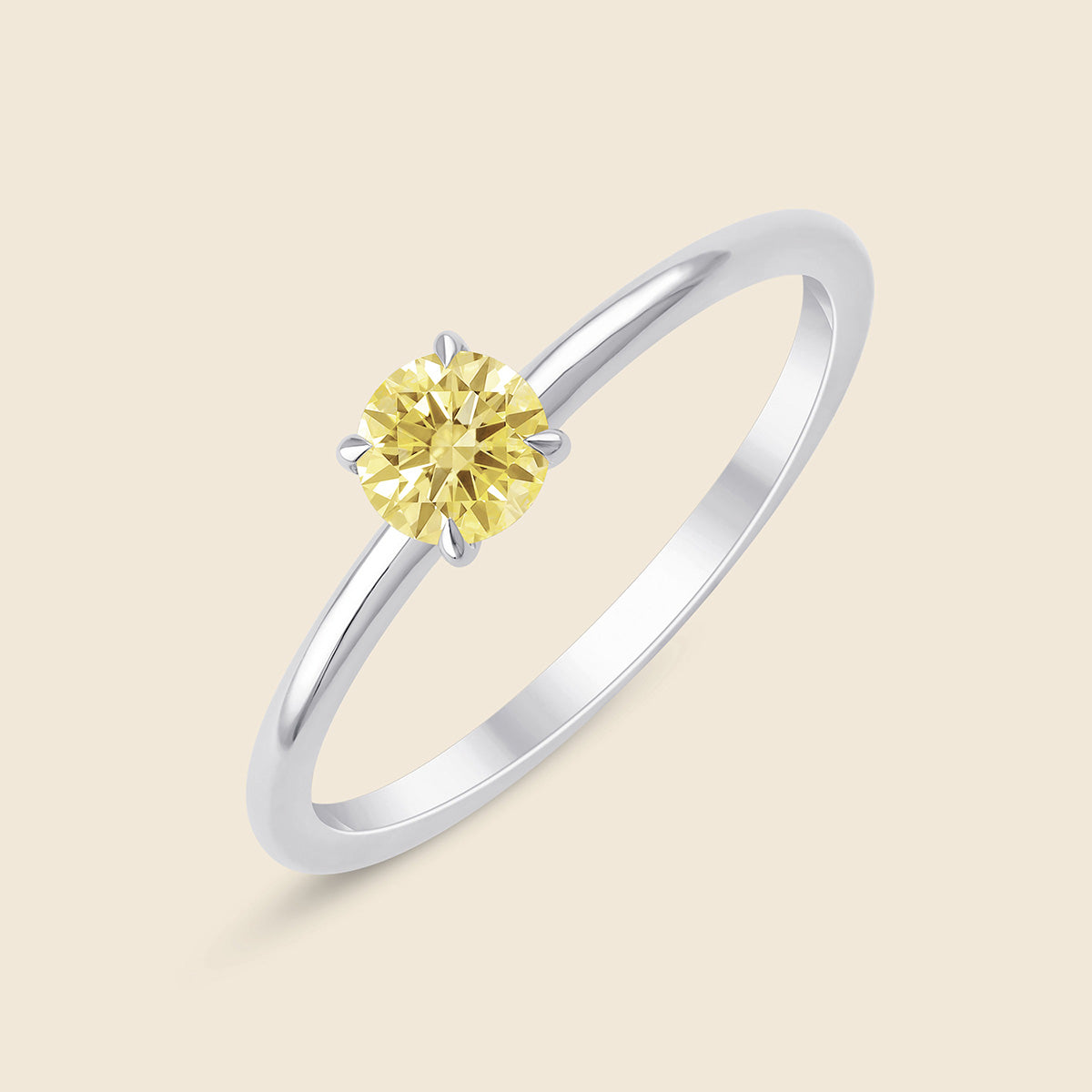Ring in Weiß mit gelbem Lab-Diamanten im Rund-Schliff