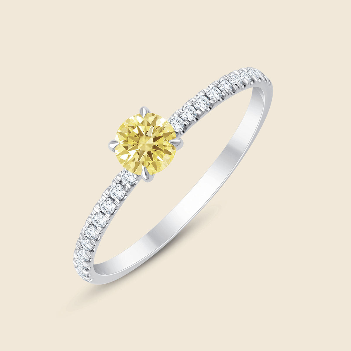 Weißgoldener Ring mit gelbem Lab-Diamanten
