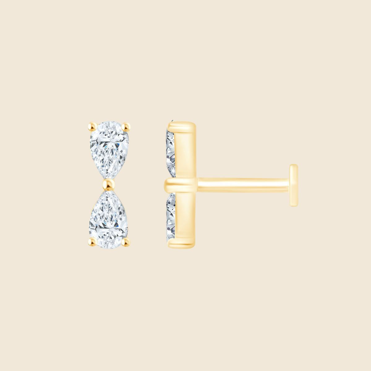 14k goldenes Piercing mit zwei tropfenförmigen Lab Diamanten