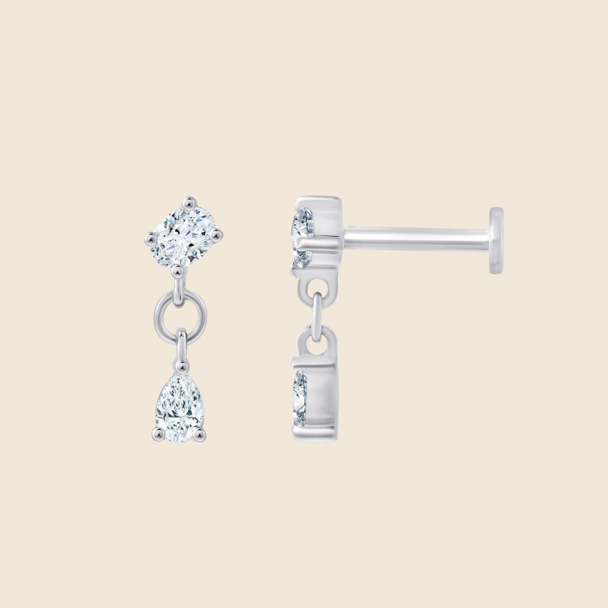 14k weißgoldenes Piercing mit zwei Lab Diamanten