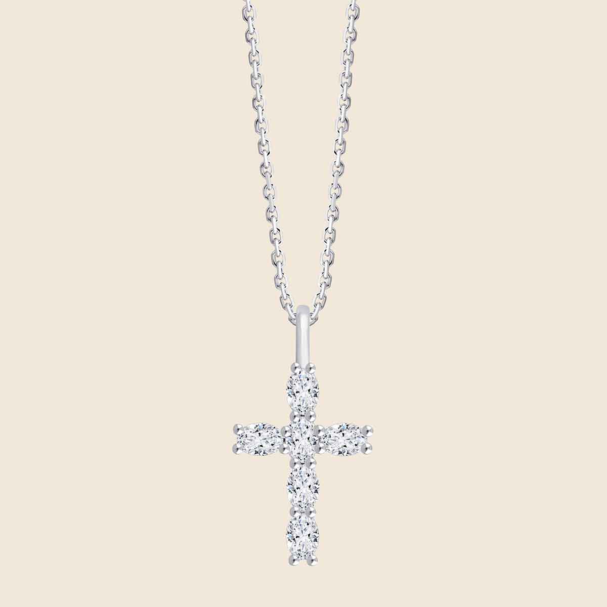 Kreuzkette in 14k Weissgold mit 6 Ovalen Lab Diamanten in 0,3ct