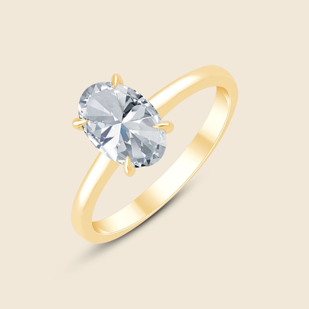 Verlobungsring mit ovalem Lab-Diamant in Krappenfassung Gelbgold