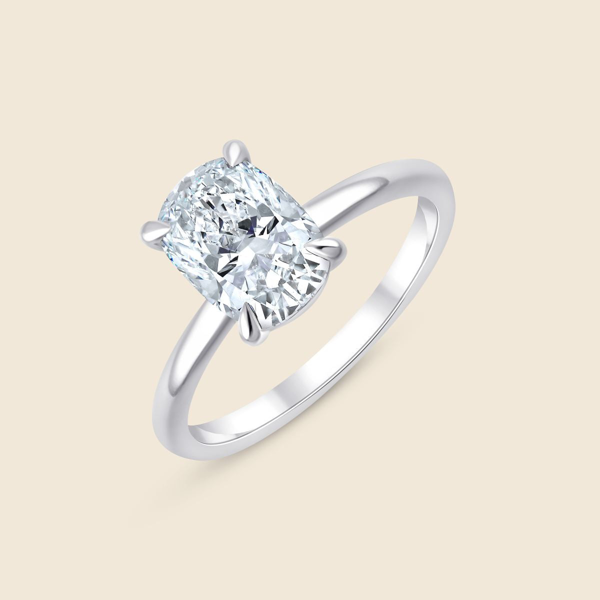 Weißgoldener Verlobungsring mit Labor Diamant im Cushion-Schliff in Krappenfassung