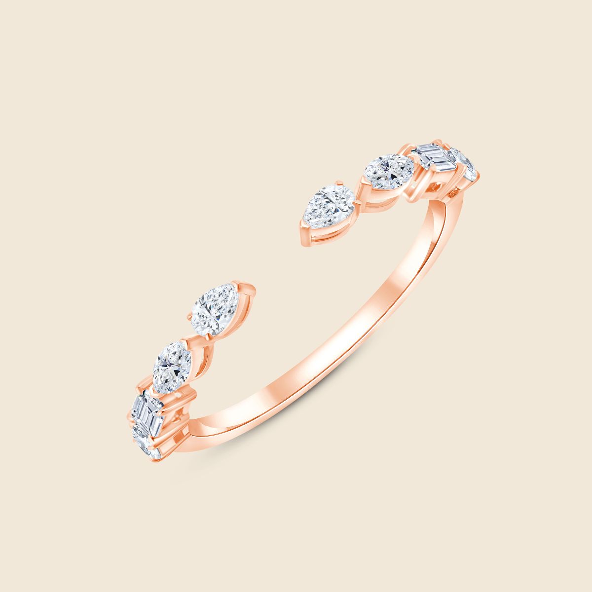 Offener rosegoldener Diamantenring mit besonderen Schliffen der Labor Diamanten