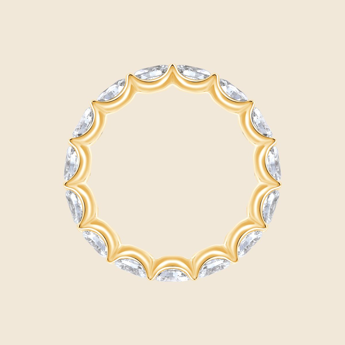 Draufsicht Ehering mit ovalen waagerechten Labor Diamanten in Krappenfassung