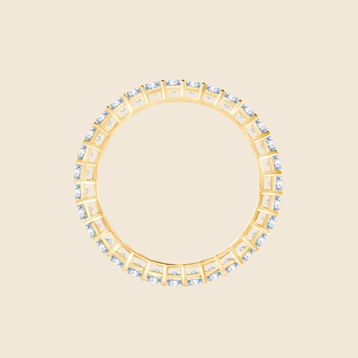 Draufsicht gelbgoldener Eternity Ring mit Labor Diamanten in Krappenfassung