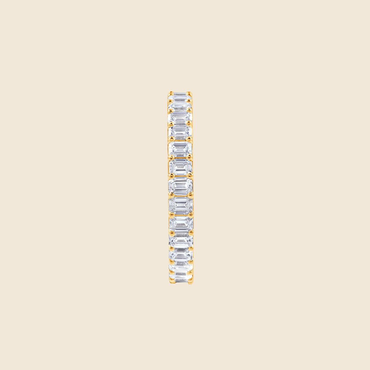 Seitenansicht gelbgoldener Eternity Ring mit Emerald Labor Diamanten in Krappenfassung