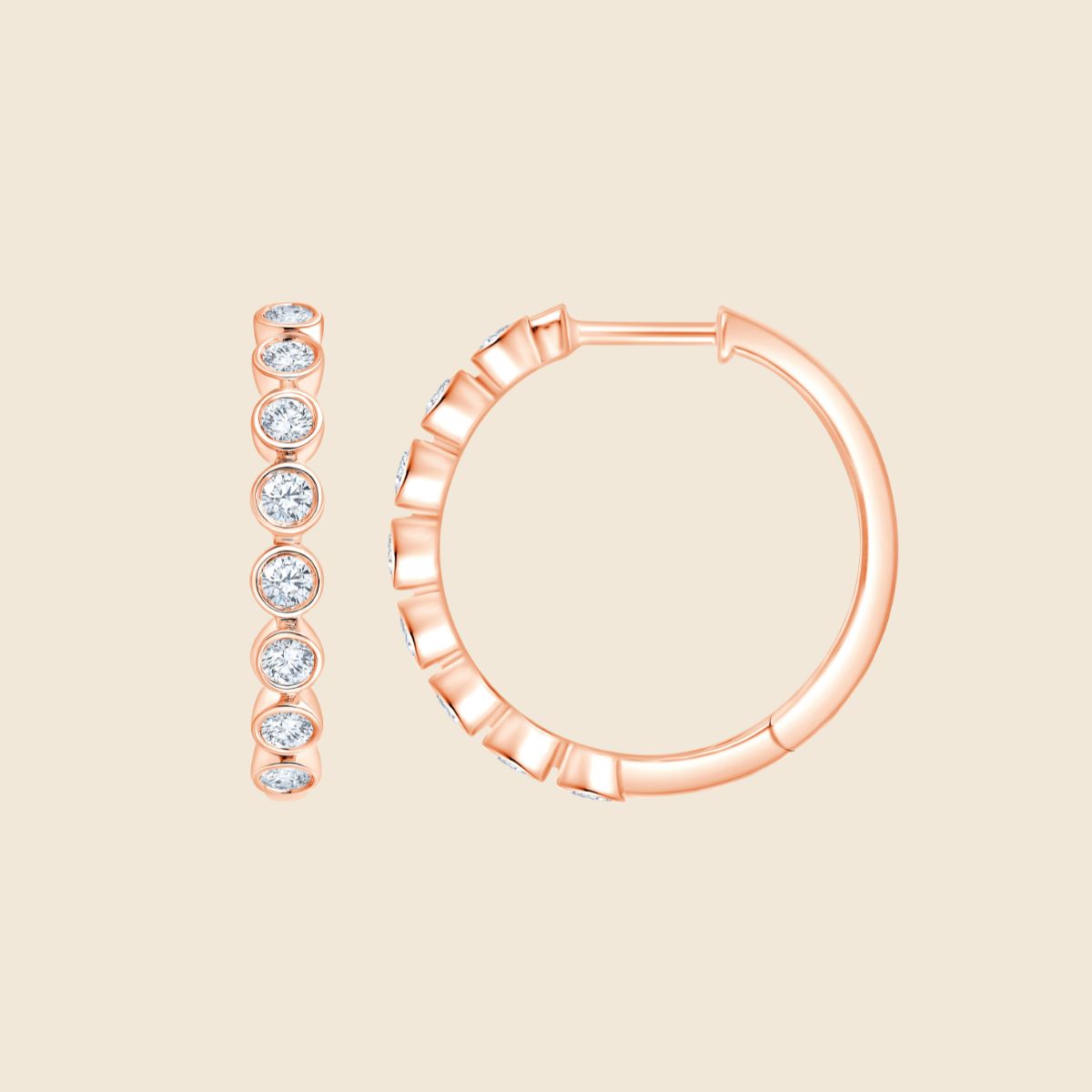 Roségoldene Kreolen mit acht runden Labor Diamanten in Kesselfassung