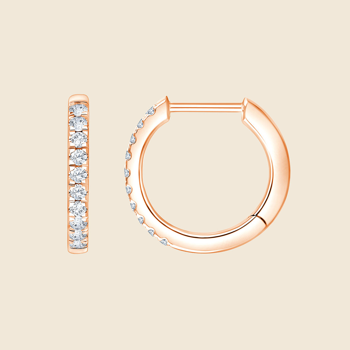 Roségoldene Kreolen mit 10 eingesetzten runden Labor Diamanten