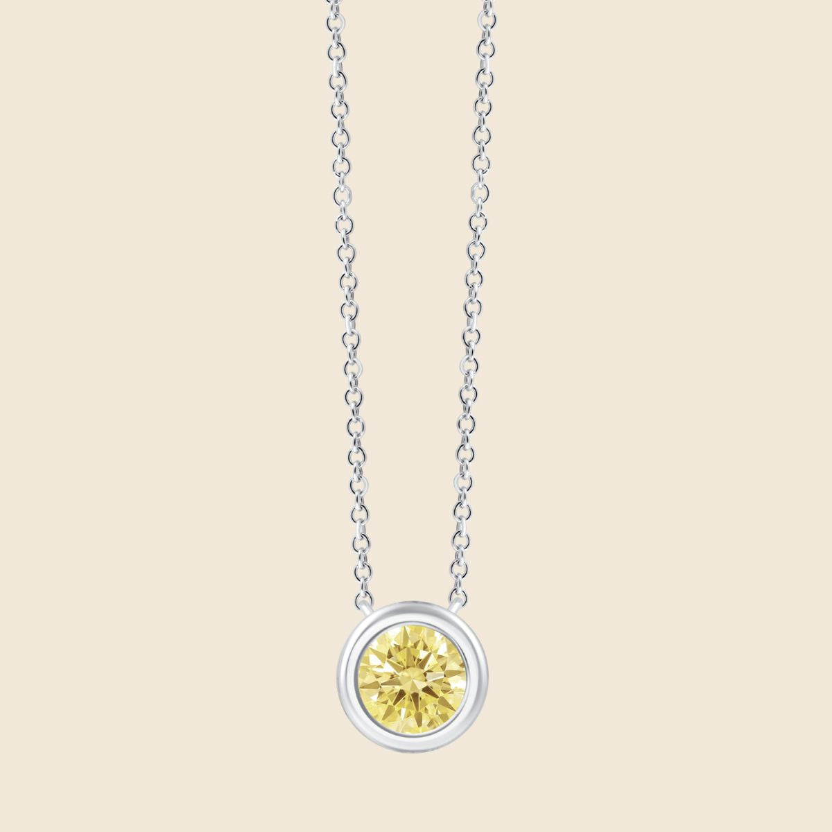 Feine Halskette aus Weißgold mit rundem gelbem 0.5ct Diamanten in Zargenfassung