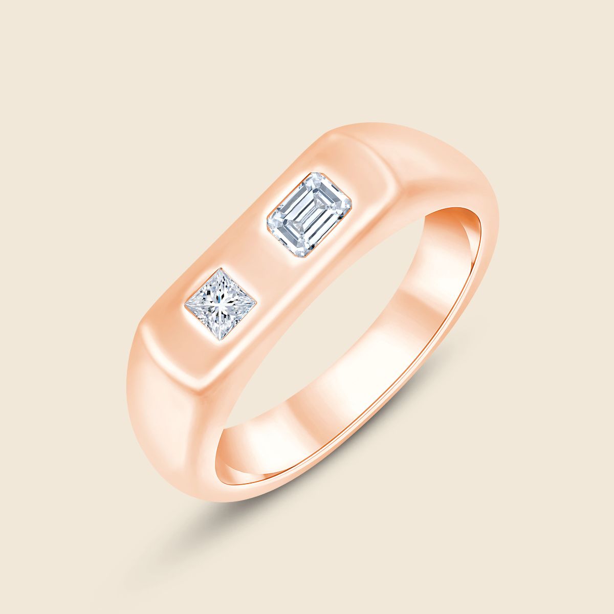 Unisex Silberring in Rosé mit Lab Diamanten im Princess und Emerald Schliff