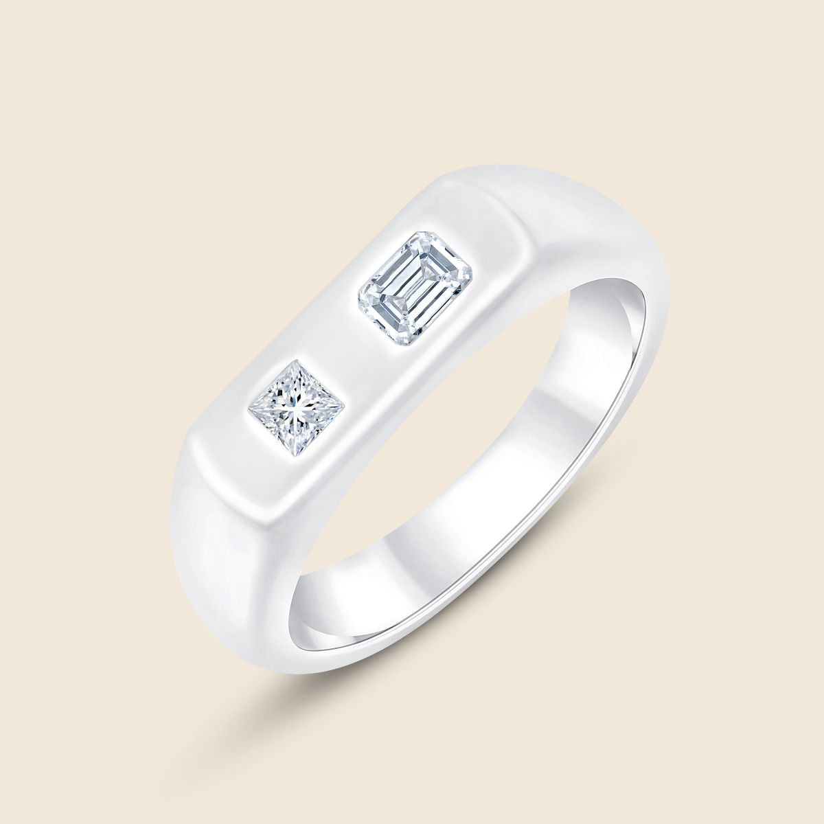 Unisex Silberring mit Lab Diamanten im Princess und Emerald Schliff