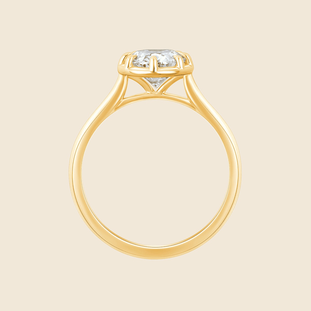 Verlobungsring aus Gelbgold mit 2 Carat Oval Lab Diamant, seitlich