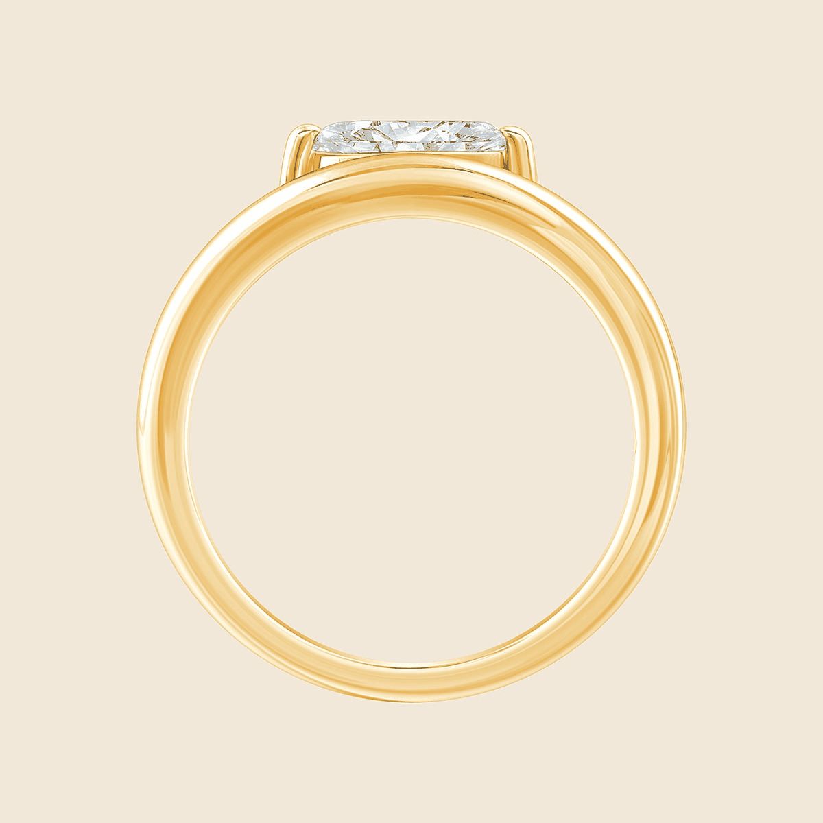 Wellenförmiger Gelbgoldring mit seitlich gesetztem Marquise-Lab-Diamanten, seitlich