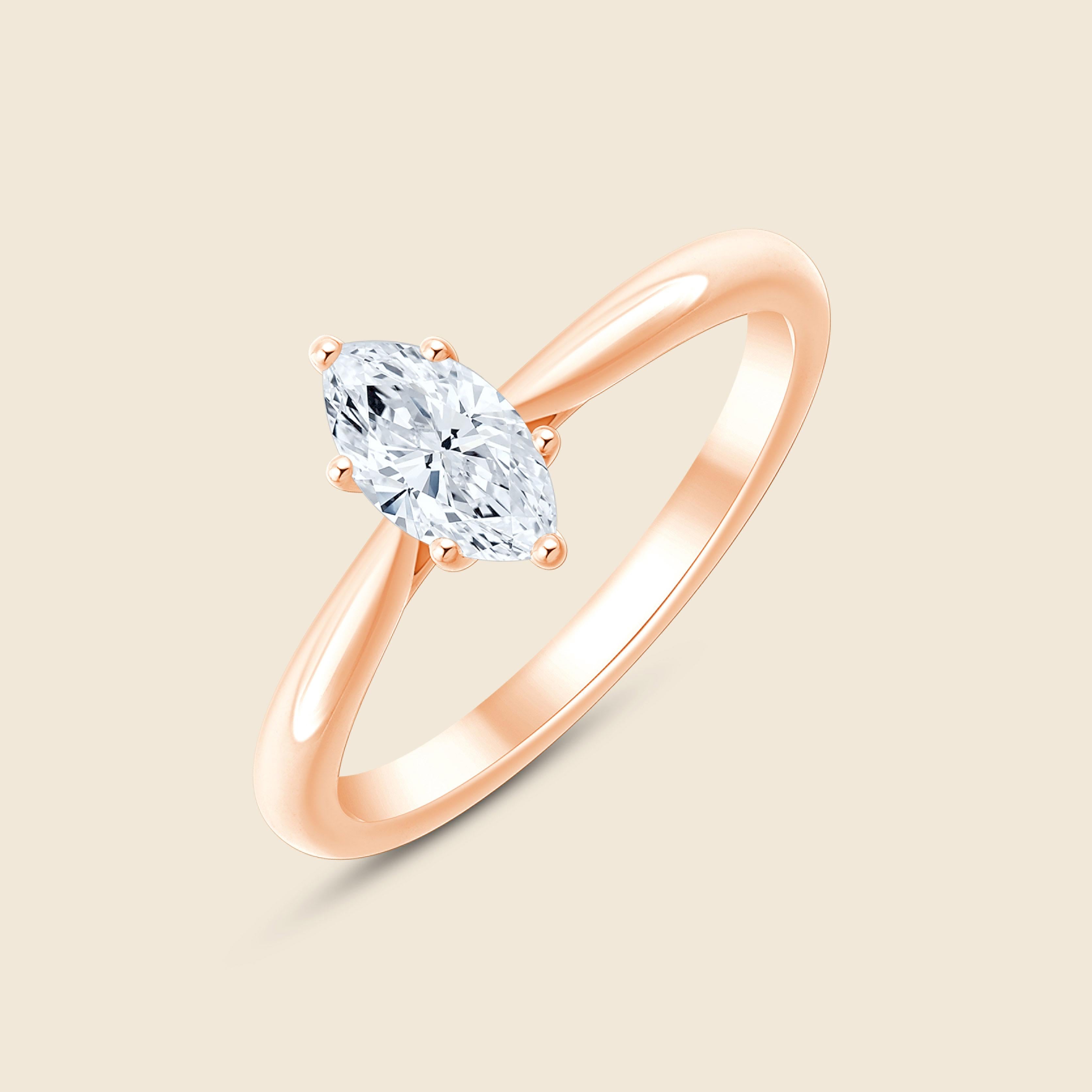 Verlobungsring in Roségold mit zentralem Lab Diamant, Marquise-Schliff