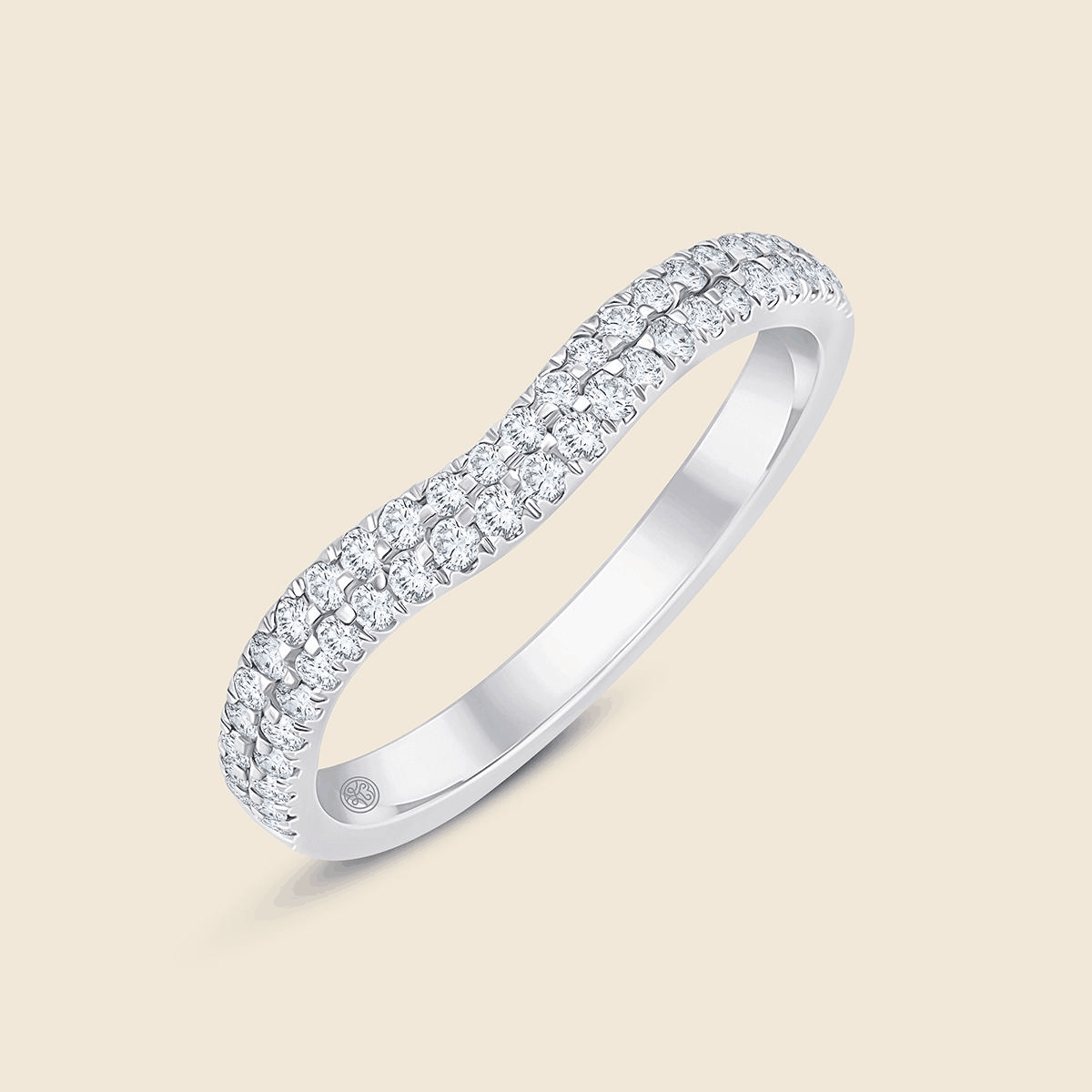 Weißgoldring in Wellenform mit doppelter Ringschiene, mit kleinen Lab Diamanten