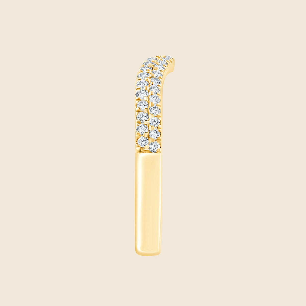 Gelbgoldring in Wellenform mit doppelter Ringschiene, mit kleinen Lab Diamanten, seitlich
