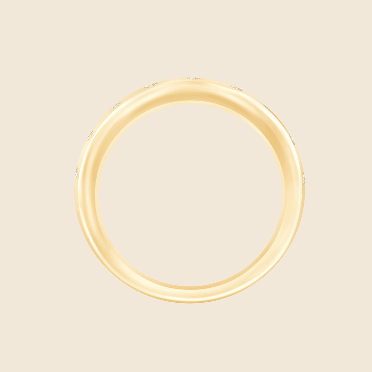 Gelbgold gewölbter Ring in Wellenform mit kleinen runden Lab Diamanten, seitlich